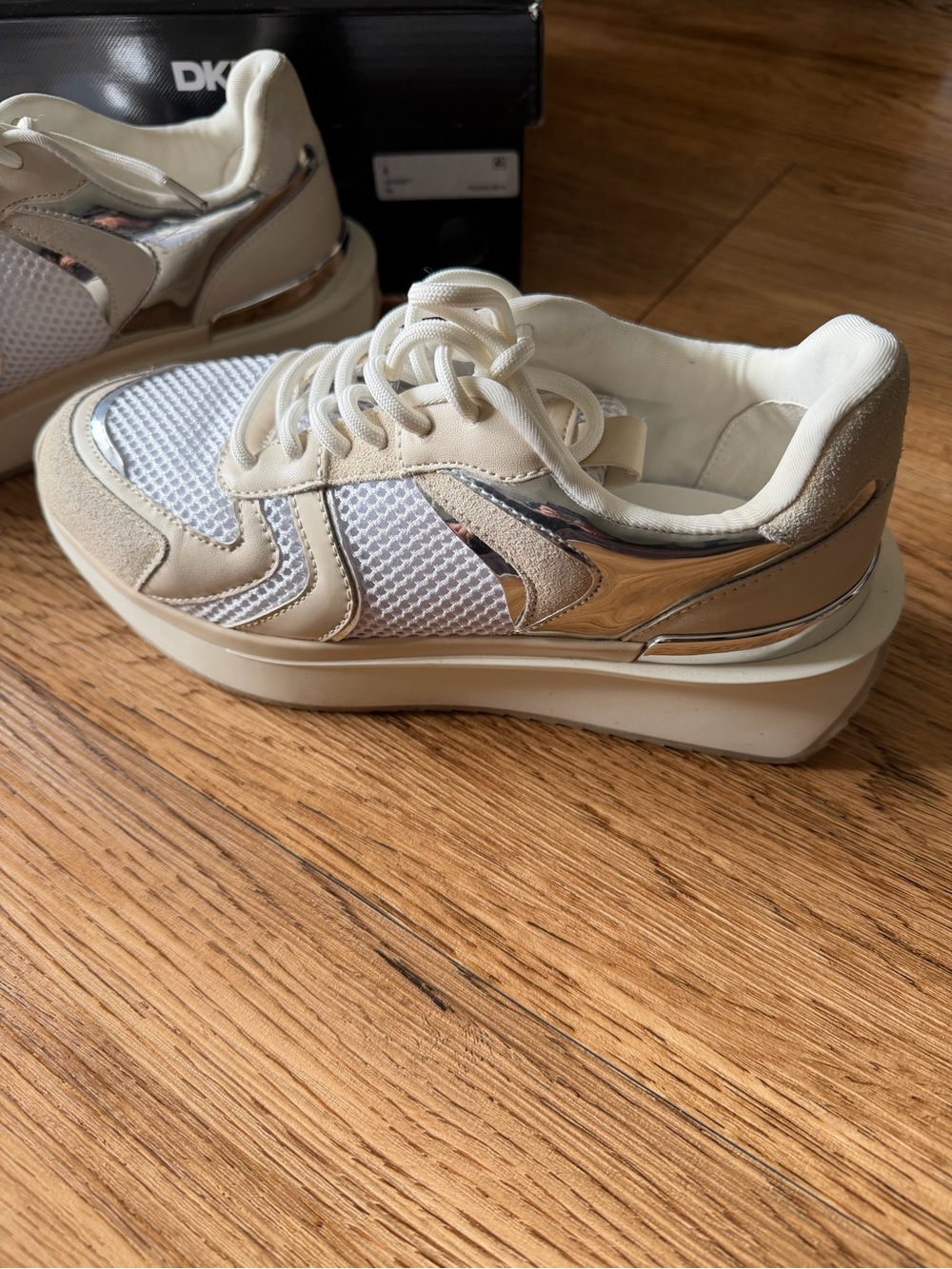 DKNY Amity Lace Up Cream & White Sneakers